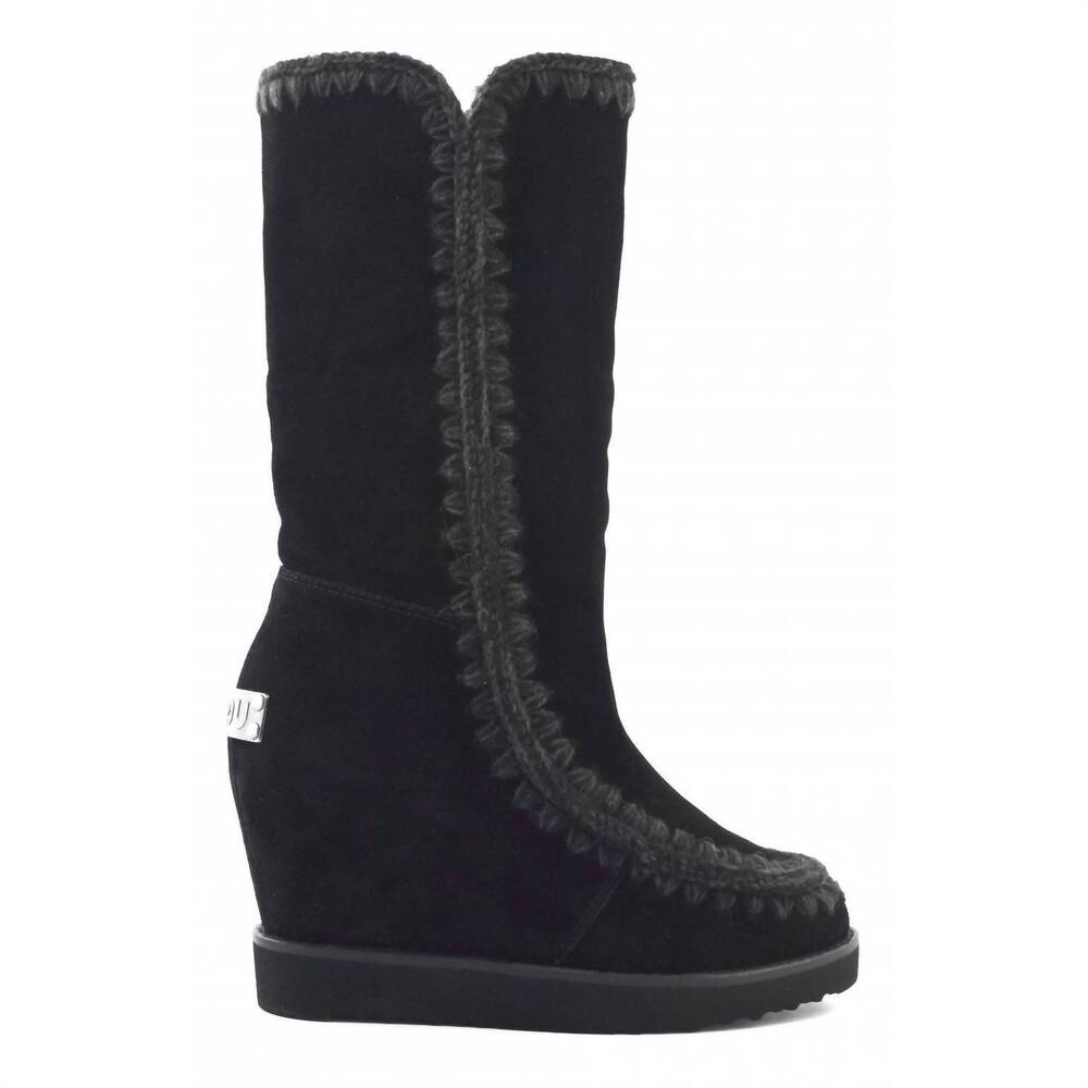 NEW MOU women's french toe wedge tall boots in black